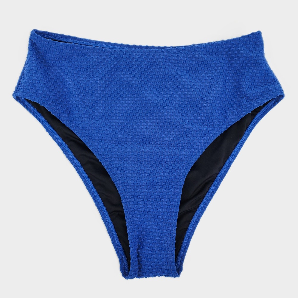 Cupshe Womens Medium Blue Textured High Waisted Bikini Bottom New CAA12C4A104TT